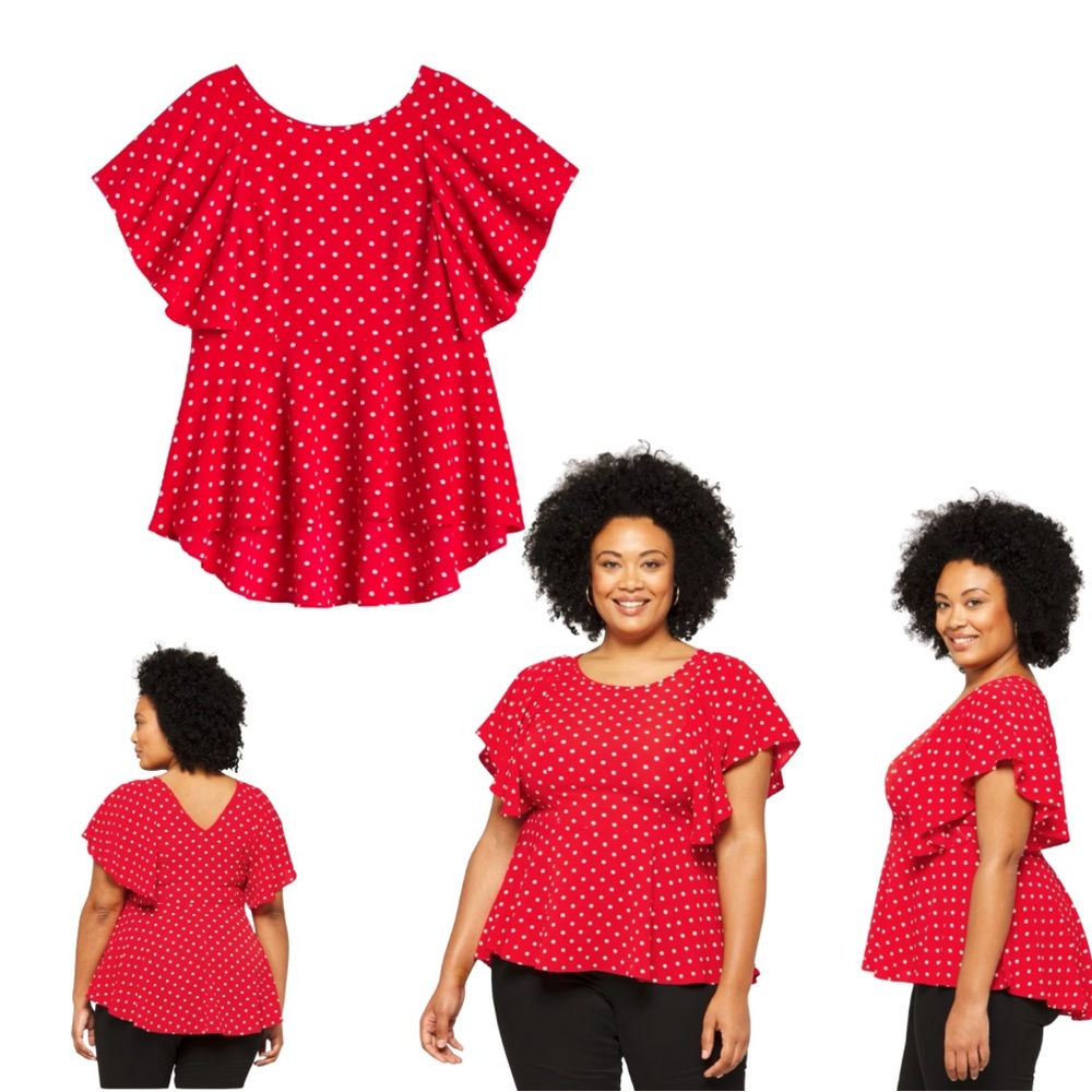 City Chic Red Polka Dot Blouse